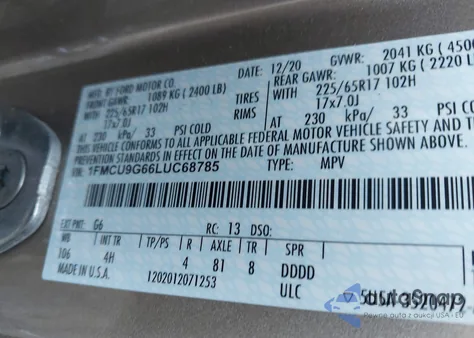 2020 Ford Escape Se из США, поврежденный, VIN 1FMCU9G66LUC68785